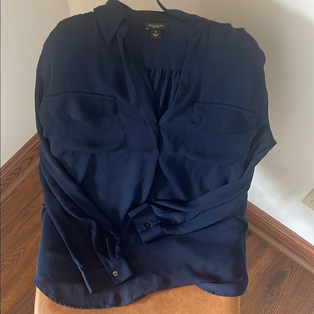 Ann Taylor Blue Blouse Classic Slim-Fit